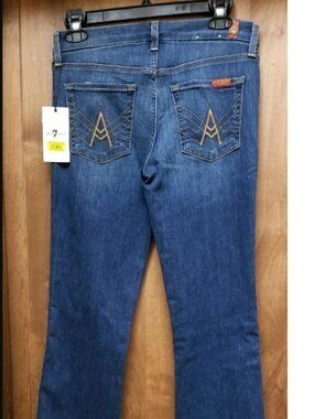 Authentic Womens 7 FOR ALL MANKIND A Pocket Flare Jeans Sz 27 NWT Med Wash